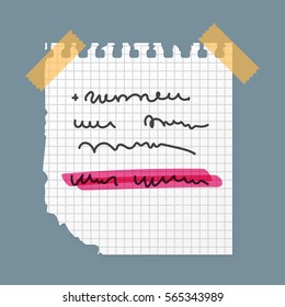 Paper note sheet for message vector illustration.
