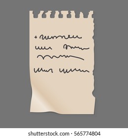 Paper note sheet for message vector illustration.