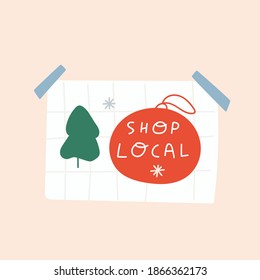 Paper Note. Shop Local. Christmas Concept. Hand Drawn Illustration.