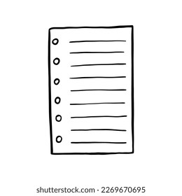 Paper note sketch. Hand drawn note sheet for message. Doodle illustration isolated on white background