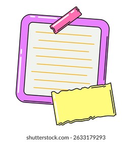 Paper note with sticky tape. Frame or background for reminder.