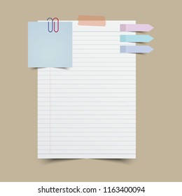 Paper note with sticky note and tape.Vector illustration.