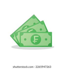 Paper note with Swiss Frans sign. Banknote cash money symbol. Saving, exchange, finance and budget concept. Flat vector currency symbol.