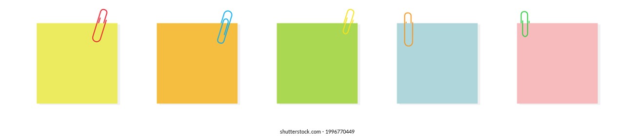 paper note yellow color sticky sticker clip isolated vector on white background. office stationary reminder
