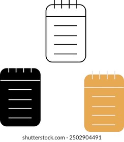 Paper notebook icon on . Line, black pictogram and colored 