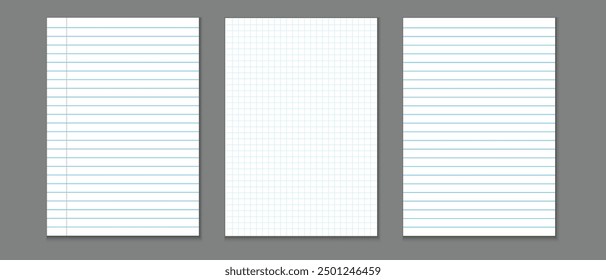 Notizbuch auf Papier, Notizbuch auf Papier, Notizbuchblatt, Notizbuchseitenvorlage, Quadrate Notizblockseiten, Vektorgrafik.