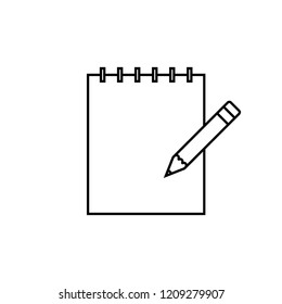 Paper, notebook, notepad pencil line icon, outline vector sign, linear style pictogram isolated on white. Writing notes symbol, logo illustration. Editable stroke