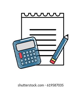 paper notebook with pencil and calculator tools