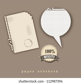 paper notebook with tag and balloons text, vintage style. vector illustration