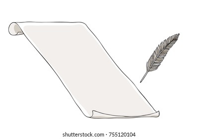 paper notebook vintage and  feather pen hand drawn vector art illustration