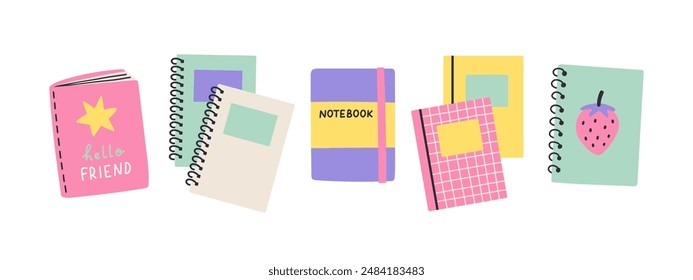 Cuadernos de papel, diarios. Planificadores, organizadores y álbumes de recortes para Planes, notas. Ilustraciones vectoriales planas i