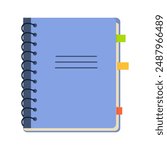 Paper notepads, diary set. Planners, organizers and albums for plans and notes.
Office and school vector concept: paper notepad on spiral. Isolated elements of documents in the workplace in business 