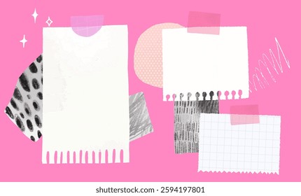 Paper notes bold pink pop vision board, taped notes, scrapbook collage diary