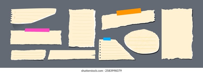 Paper notes cartoon stickers vector template illustration.