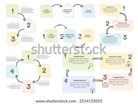 Paper notes connected with arrows, infographic templates with paper, vector eps10 illustration