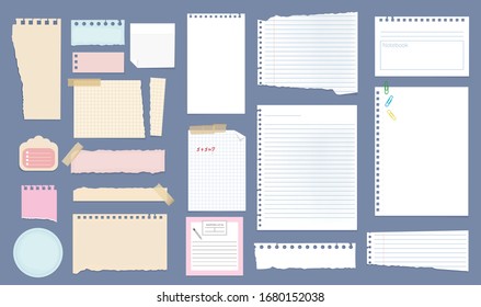 Paper notes. Copybook linear pages lists of notebooks different sizes stripped notes vector