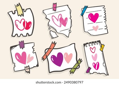 Paper Notes with Cute Colored Hearts. Notes on paper I love you for Valentine's Day