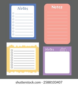 Paper notes for daily planner. template for planning. checklist sheet. to-do list and reminder. kids notepads set memo planner. notebook sheets doodles