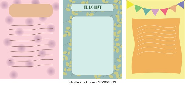 Paper notes, Diary card templates. Cute Planner Collection, To do list Printable, Vector illustration.