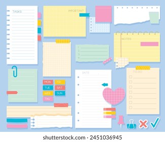 Paper notes flat cartoon set