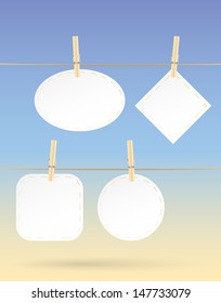 Paper notes hanging on rope, Vector illustration.