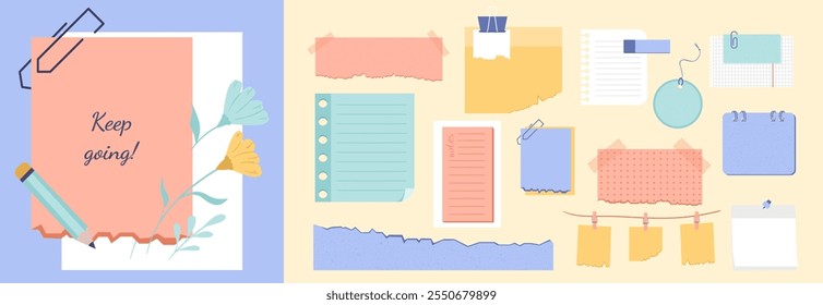 Paper notes icon set in flat design