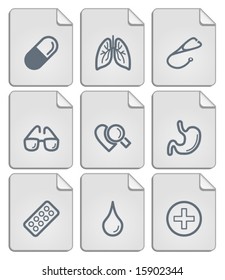 Paper notes medicine icons set. Vector.