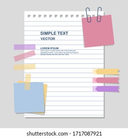 paper notes with notepad and sticky tapes, vector, illustration blank notepaper.