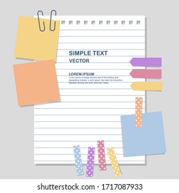 paper notes with notepad and sticky tapes, vector, illustration blank notepaper.