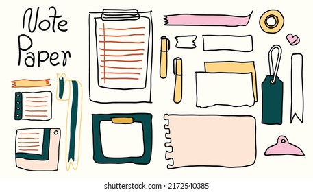 Papiernotizen auf Aufklebern mit weißem Papier für Erinnerungen, zu tun Liste, Planer, Plan.Hand gezeichnet Vektorgrafik. 