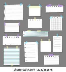 Paper notes on stickers, notepads and memo messages torn paper sheets. Vector