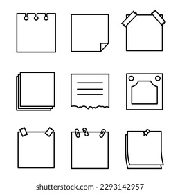 Paper notes on stickers, notepads and memo messages torn paper sheets. Sticky notepaper posts of meeting reminder, to do list and office notice or information board. Vector illustration