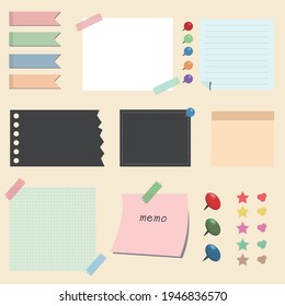 Paper notes on stickers, planner,notes,memo,vector,thumbtack,Pushpin,EPS 10.