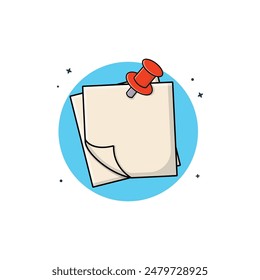 Paper Notes with Red Pen Pin Icon Vector Illustration. Office Object Concept Design