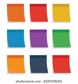 Paper notes, Set of different colored sheets of note papers,  , sticky notes. Colorful stickers or notepad, Empty blanks for messages. Realistic mock up.