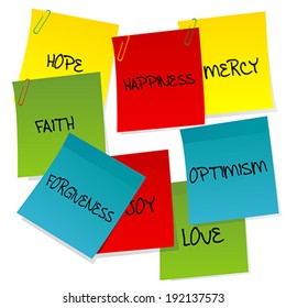 Paper notes set with positive words