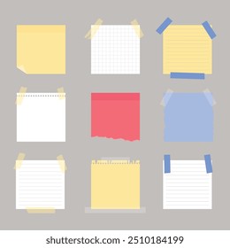 Papel notas adesivos ou páginas do bloco de notas isoladas. Esvaziar páginas em branco para mensagens. Ilustração vetorial