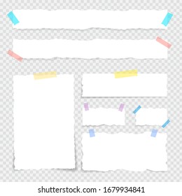 Paper notes and stickers. Old grunge paper, torn sheets of paper, squared notepad sheets and paper fastening elements.