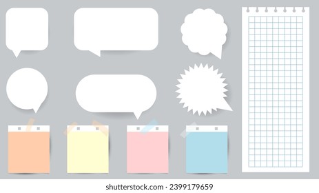 Paper and  notes, stickers, sticky sheets and tape Vector Set, on gray background, Notepaper meeting reminder, Flat Modern design , illustration Vector EPS 10 
