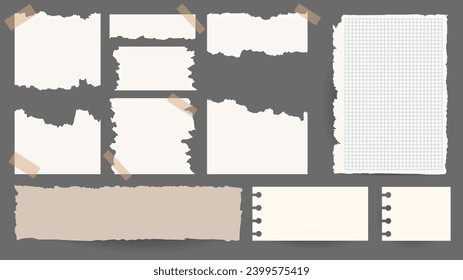 Papel y notas, pegatinas, láminas adhesivas y conjunto de vectores de cinta, sobre fondo gris, recordatorio de reunión de Notepaper, diseño moderno plano , ilustración Vector EPS 10 
