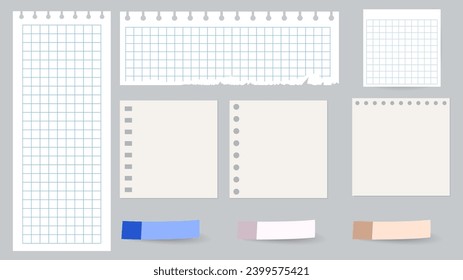 Paper and  notes, stickers, sticky sheets and tape Vector Set, on gray background, Notepaper meeting reminder, Flat Modern design , illustration Vector EPS 10 
