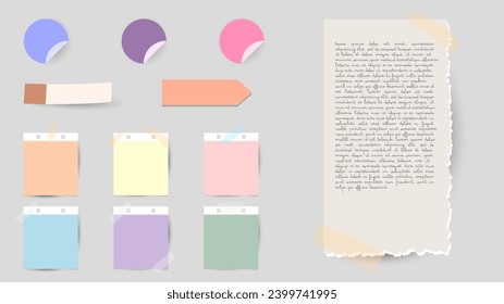Paper and  notes, stickers, sticky sheets and tape Vector Set, on gray background, Notepaper meeting reminder, Flat Modern design , illustration Vector EPS 10 
