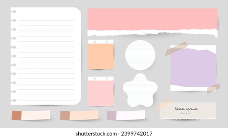 Paper and  notes, stickers, sticky sheets and tape Vector Set, on gray background, Notepaper meeting reminder, Flat Modern design , illustration Vector EPS 10 

