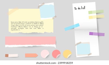Paper and  notes, stickers, sticky sheets and tape Vector Set, on gray background, Notepaper meeting reminder, Flat Modern design , illustration Vector EPS 10 
