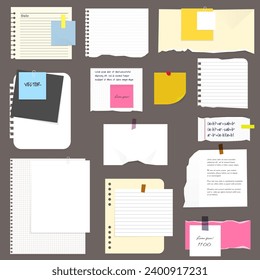 Paper notes, stickers, sticky sheets and tape. Blank notepaper of meeting reminder, to do list and office notice or information board with appointment notes.