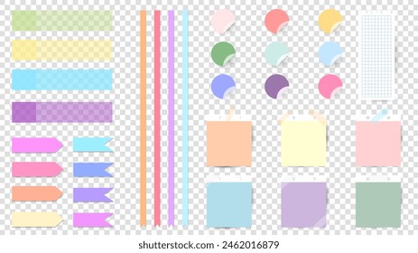 Paper and  notes, stickers, sticky sheets and tape Vector Set isolated on a transparent background , illustration Vector EPS 10