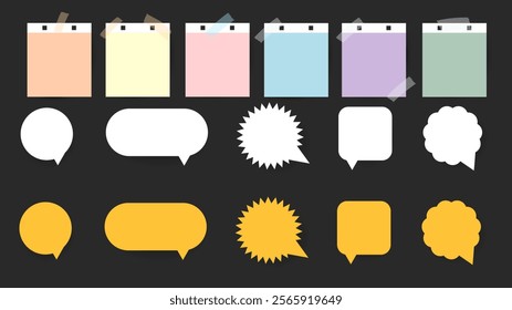 Paper and notes, stickers, sticky sheets and tape Vector Set, on black  background, Notepaper meeting reminder, Flat Modern design , illustration Vector EPS 10