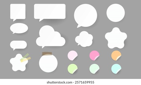 Paper and notes, stickers, sticky sheets and tape Vector Set, on gray background, Flat Modern design , illustration Vector EPS 1