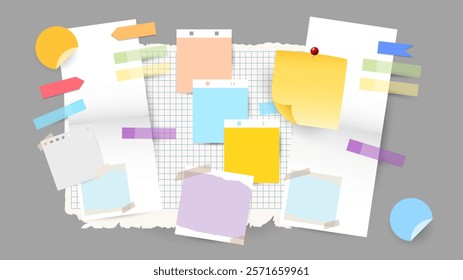 Paper and notes, stickers, sticky sheets and tape Vector Set, on gray background, Flat Modern design , illustration Vector EPS 1