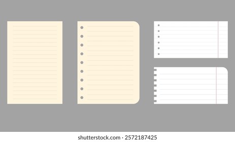 Paper notes, stickers, sticky sheets and tape Vector Set, on gray background, Flat Modern design , illustration Vector EPS 10